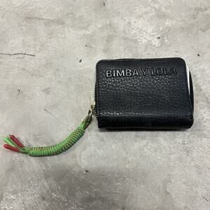 Bimba y Lola Black Wristlet Wallet Card Coin Purse Nylon Logo Strap Lightweight